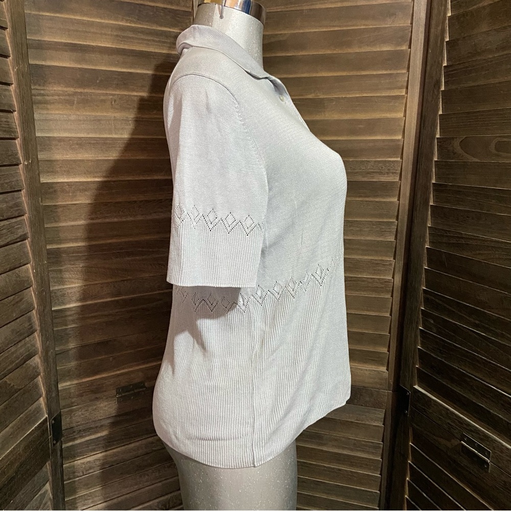 Tail 100% Silk Gray Polo Shirt Open Knit Preppy XL Academia Luxury Golf Tennis - Picture 7 of 11